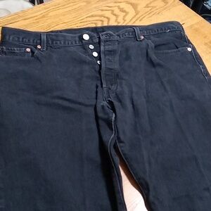 LEVI'S 501 Jeans Mens 42 x 30 BLACK STRAIGHT WIDE LEGS ? BUTTON FLY Preowned